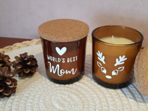 Kaars met opdruk dank, blij enz.